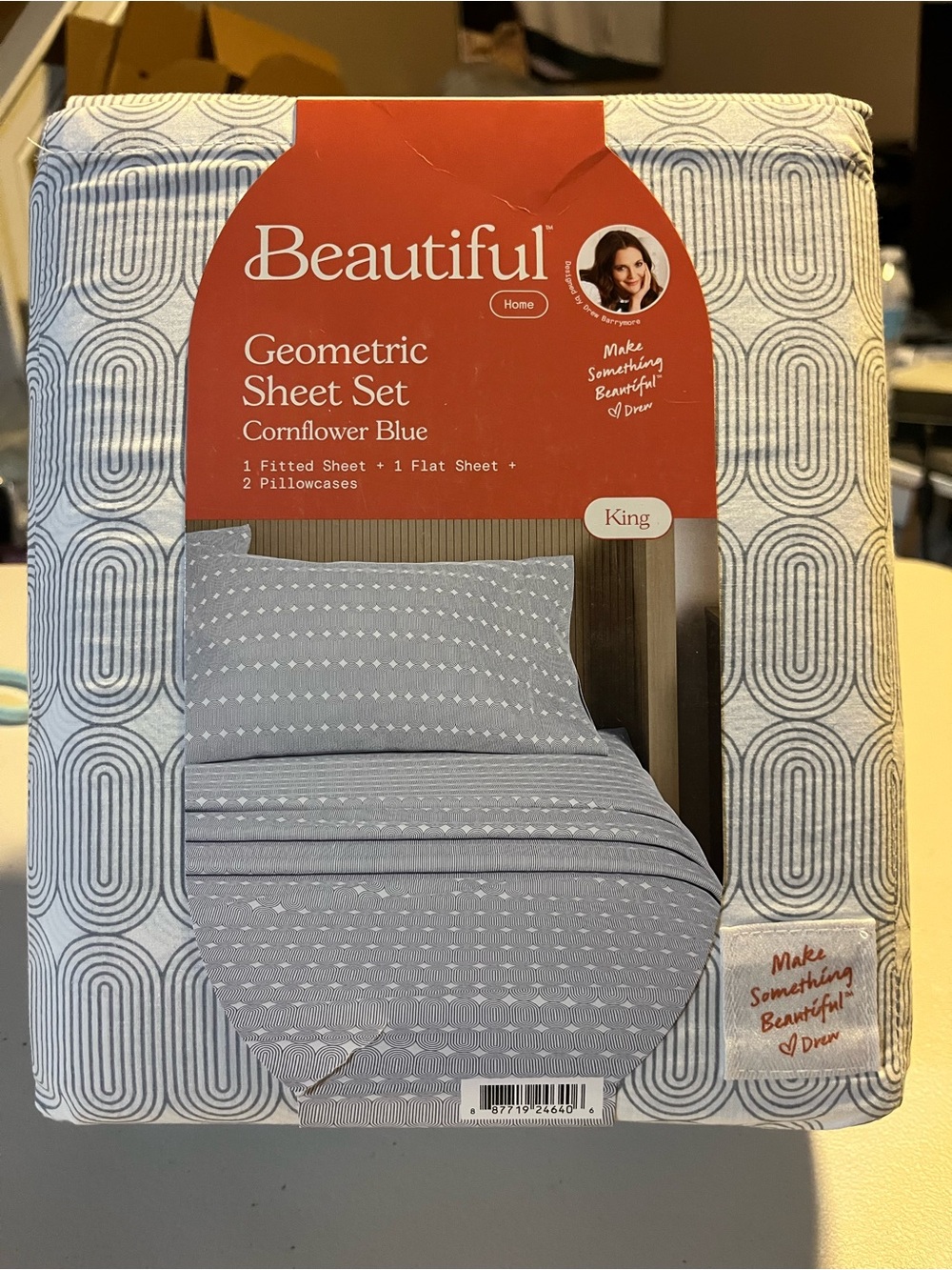 Beautiful by Drew Cornflower Blue Geometric Sheet Set - King